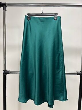 Emerald Green Satin A-Line Skirt